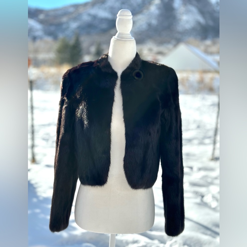 Used Like New Black Mink fur jacket, styled like a suit jacket or blazer